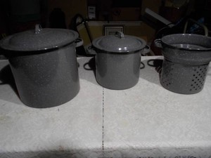 Vintage Gray Enamelware  Graniteware Lidded Cooking Pots