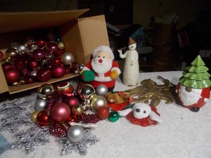 Title Large Assortment of Christmas Ornaments and Holiday Decor