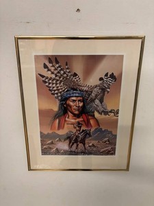 Framed Western Native American & Eagle Art Print