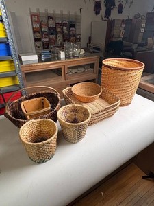 Woven Baskets, Tray & Bowl Mixed Lot - 8 Pieces