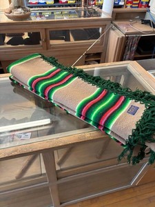 Pendleton Striped Blanket With Green Fringe