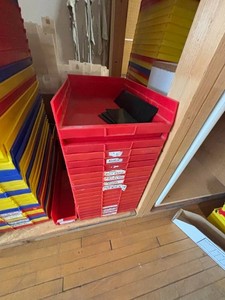 Red Plastic Parts Storage Bin Organizer Group