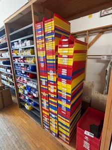 Large Assortment of Stackable Plastic Parts Bins
