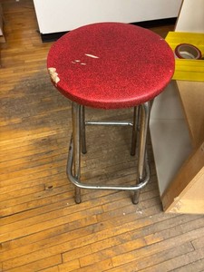 Round Red Upholstered Counter Stool With Metal Frame