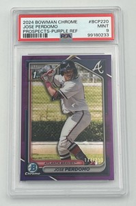2024 1st Bowman Chrome #BCP220 Jose Perdomo Purple Refractor PSA 9 Mint Numbered 174250