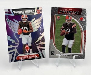 Cleveland Browns Rookie Cards - 2025 Panini Thunderbirds #12 Quinshon Judkins  2025 Panini Optic #20 Shedeur Sanders