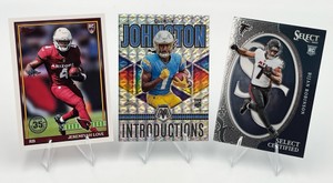 2023 Select Bijan Robinson RC #CRO-BRO  2026 Topps Jeremiyah Love RC #91TR-9  2023 Panini Mosaic Quentin Johnston #I-10