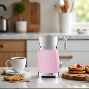 $250 SMEG Retro 50's Style Milk Frother with 2 Disks 6 Preset Programs Hot or Cold Frothing and Induction Heating (Pink)
