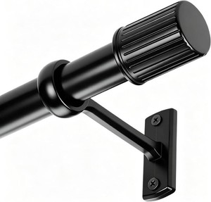 $37 Black Curtain Rod 32 to 144 Inches, 1 Inch Heavy Duty Curtain Rods for Windows, Adjustable Decorative Long Window Treatment Rods with Modern Solid Aluminum Finials Easy Installation