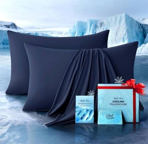 $25 Ultra-Chill Cooling Pillowcase Set of 2 for Hot Sleepers, Softer Than Silk Pillow Cases for Protecting Hair & Skin, Breathable Bed Pillow Covers wZipper, Gifts for Women Men (Navy Blue, Queen)
