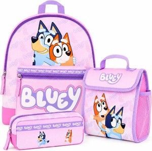 $40 Bluey Backpack for Girls Pink, 3 Piece Set with Lunch Box and Pencil Case