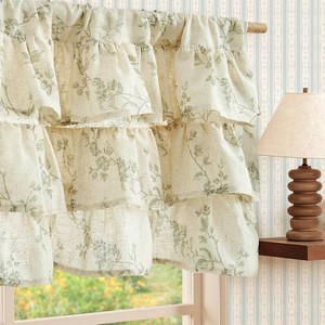 $22 jinchan Alisa Ruffled Floral Valance Curtain 18 Inch 1 Panel Green on Linen