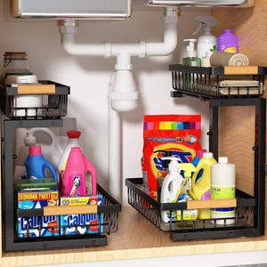 $38 Liuoud Under Sink Organizer 2 Pack, 2 Tier Slide Out Large Capacity Height Adjustable Under Sink Organizers and Storage for Kitchen Bathroom Cabinet, Black