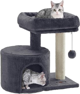 $27 Feandrea Cat Tree, 18.5-in Small Cat Tower, Cute Kittens Condo, Smoky Gray