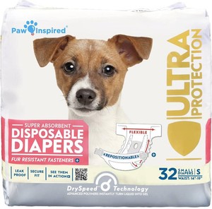 Paw Inspired 32ct Disposable Dog Diapers  Female Dog Diapers Ultra Protection  Diapers for Dogs in Heat, Excitable Urination, or Incontinence (Small)