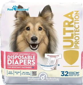 $25 Paw Inspired Disposable Female Dog Diapers, Medium Plus Size, 32 Count