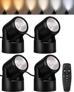 $60 Indoor Uplights with Remote, 12W LED Spotlight Indoor for Plants and Artwork, 3 Color Temperature (3000K4000K6000K) & Dimmable Floor Can Light, Accent Lighting for Corner Wall, 4 Pack