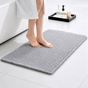 Waffle Bath Mat with Tassels 24x16 Non Slip Absorbent, Dark Grey