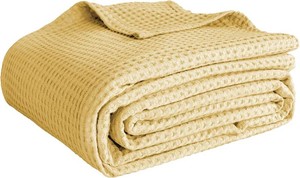 Simple&Opulence 100% Cotton Waffle Throw Blanket 40x50, Light Yellow