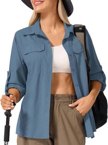$34 Womens Sun Protection Safari Shirts UPF 50 UV Long Sleeve Outdoor Cool Quick Dry Fishing Hiking Shirts Size XXL