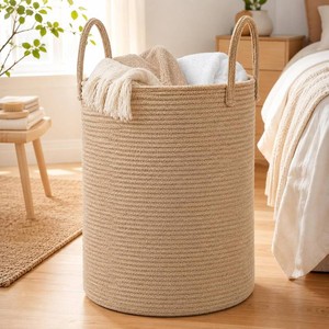 $30 Jute Rope Laundry Hamper Basket, Woven Blanket Basket for Nursery