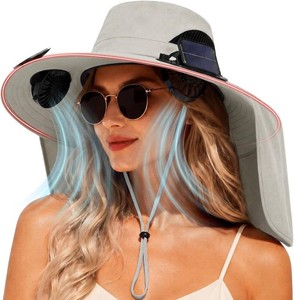 $25 2 in 1 Wide Brim Sun Hat with 2 Solar Fans Sunshade UPF 50 Garden Outdoor Fishing Beach Essential