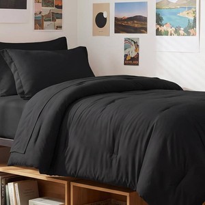 $45 CozyLux Twin XL Comforter Set Black, 5 Pieces Bed in a Bag