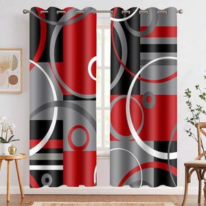 $37 Red and Black Blackout Curtains Geometric Line Plaid, 52x63 Inch