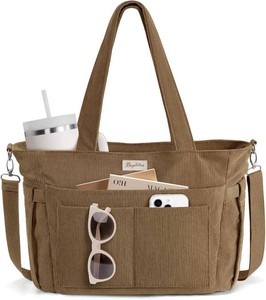 $50 Bagstellar Corduroy Tote Bag for Women, 17 Pockets Laptop Work Tote Purse