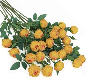$23 CHIAVE 6pcs Artificial Vintage Roses Fake Silk Rose Flowers with Long Stem for DIY Bouquets Wedding Centerpiece Party Home Kitchen Shorp Decoration-Yellow