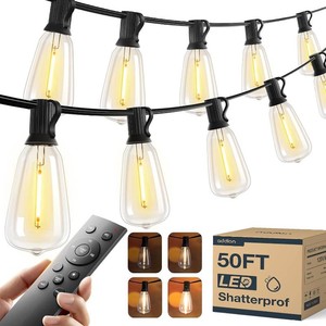 $31 addlon 50FT Outdoor String Lights ST38 LED with Remote Waterproof Dimmable