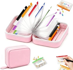 A8 Waterproof Pill Organizer Set, Waterproof Pill Organizer with 14 Color Zippered Pill Pouches, Pill Organizer Binder, Leakproof Reusable Zippered Storage Case, Travel Medicine Organizers (Pink)