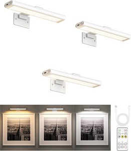 $36 EZVALO Picture Light for Wall, Rechargeable 2400mAh Lights Wireless with IR Remote, 3 Color & Dimmable Magnetic 7.8 LED Lights Display for Painting, Living Room, Gallery, Bedroom(White-3P)