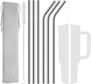6 Pack Stainless Steel Straw Replacement 40 oz for Stanley Adventure Travel Tumbler, Reusable Straws with Cleaning Brush Compatible with Stanley 40oz Cup Tumbler