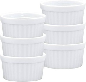 HIC Kitchen Souffle Ramekin, Fine Porcelain, For Baking Custards, Souffles, Condiments, And Desserts, 3-Ounce Capacity, Set of 6