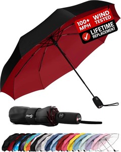 $40 Windproof Travel Umbrella - Compact & Withstands Winds up to 100MPH, Strongest Premium Auto Folding Umbrella for Rain and Sun - Durable, Light & Portable for Women & Men, Fits Backpack & Cars Slate Blue Color