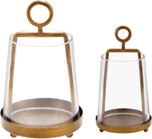 $46 6 & 4 Wide Modern Farmhouse Metal Hurricane Candle Holder with Handmade Sturdy Glass Sleeve in Antique Brass for Pillar Candle & Plants, Glass Hurricane Lantern, Industrial, Minimalistic