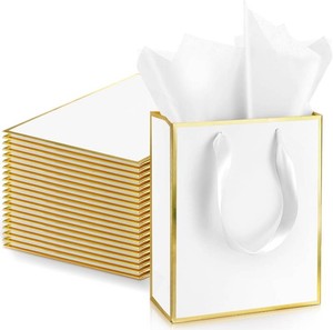 $24 Yeaqee 24 Pack Metallic Paper Gift Bag with Tissue, White Gold