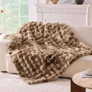 $66 BENVWE Fluffy Faux Fur Throw Blanket for Couch - Soft, Plush, Thick, Cozy, Fuzzy Luxury Minky Bubble Blanket for Home Living Room Decor, Gifts for Women, Tie-dye Brown, 63 x 80, 1100GSM