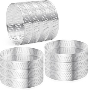 $23 Aringfes10 Pcs 4 Inch 304 Stainless Steel Tart Ring, Heat-Resistant Perforated Cake Mousse Ring, Round Ring Baking Doughnut Tools (10cm)