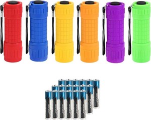 Whaply Small Mini Flashlights Pack of 6,Assorted Colors,New Type Cob Light,with 18 AAA Battery (6 Pack)