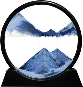 Aoderun Moving Sand Art Picture Office Decor Round Glass 3D, 7, New Blue