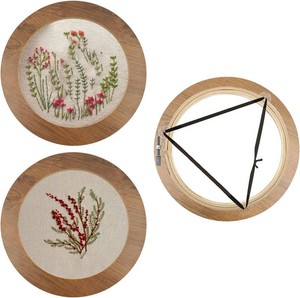 3 Sets Upgraded Wood Embroidery Frames with Bamboo Hoops, 6 Inch Round Embroidery Display Frame for Finished Cross Stitch and DIY Art Craft Sewing Ornaments (Easier to Install)