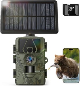 $86 8K Solar Trail Camera, 60MP Bluetooth WiFi Game Camera, APP Control Trail Cam,120  Detection AngleNight Vision0.1S Trigger Motion ActivatedIP66 Waterproof, Deer for Wildlife Farm