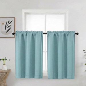 Aqua Blackout Curtains 36 Inch Long Tier 2 Panels for Windows