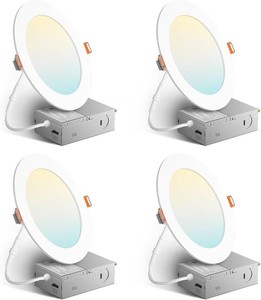 $34 Amico 4 Pack 6 Inch LED Recessed Light with Junction Box, 1050LM, 5CCT