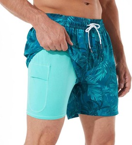 $34 BRISIRA Mens Swim Trunks Swim Shorts Quick Dry 5 inch Inseam Beach Shorts with Compression Liner and Zipper Pocket Size 2XL