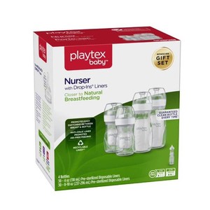$40 Playtex Baby Nurser Bottle Gift Set, with Pre-Sterilized Disposable Drop-Ins Liners, Closer to Breastfeeding