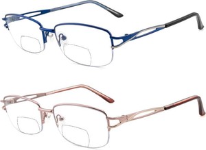 $22 2 Pack Metal Bifocal Reading Glasses for Women Designed Lady Bi-focal Readers Half Frame Fixed Hinge Clear 0 Top