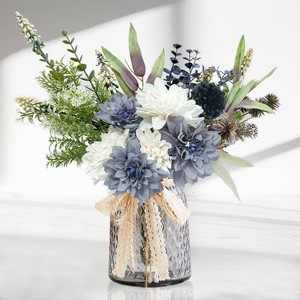 $22 Blue Silk Artificial Flowers for Vase, Fake Flowers in Grey Vase